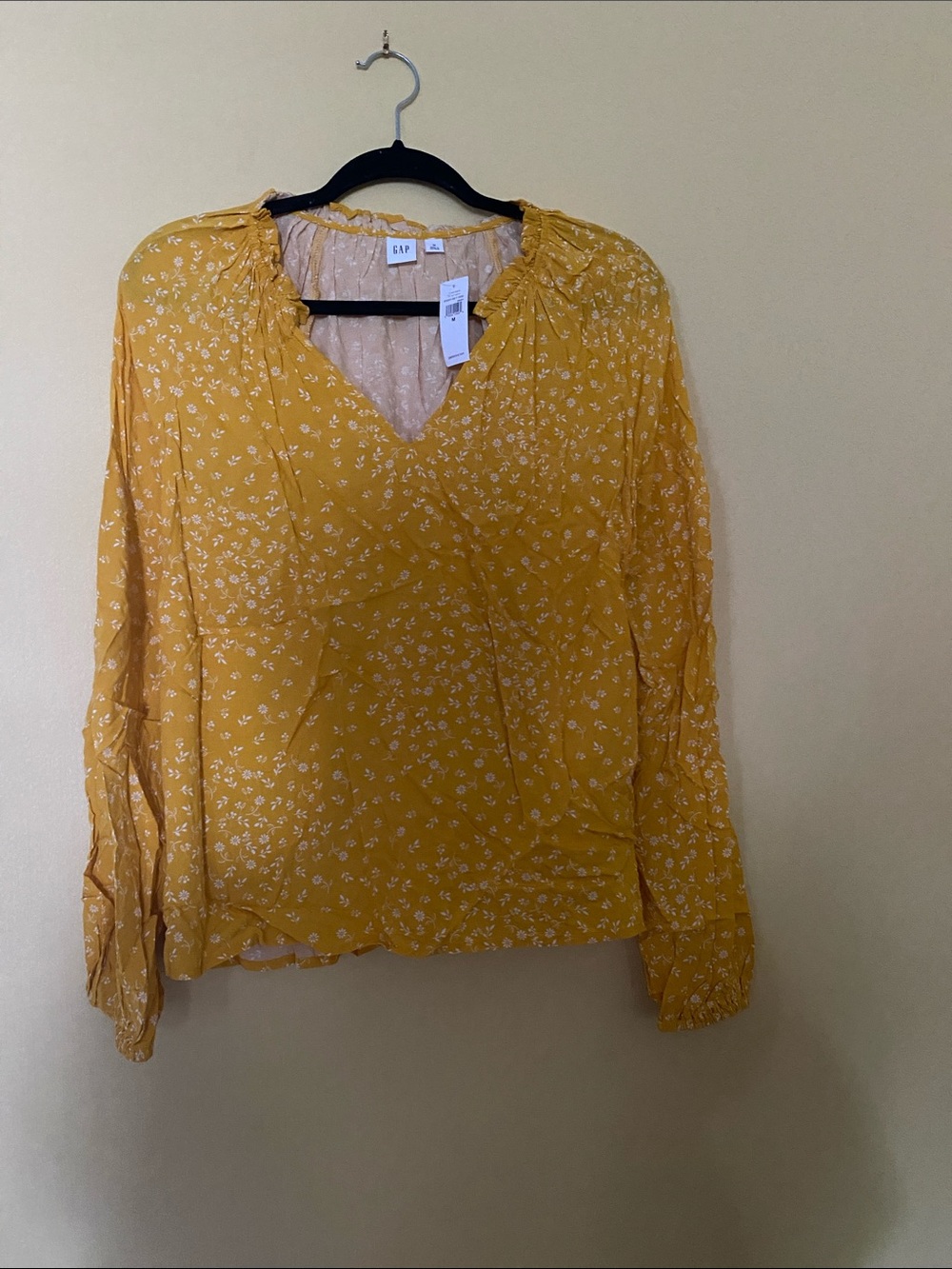 GAP Factory Mustard Yellow Floral Wrap Blouse
